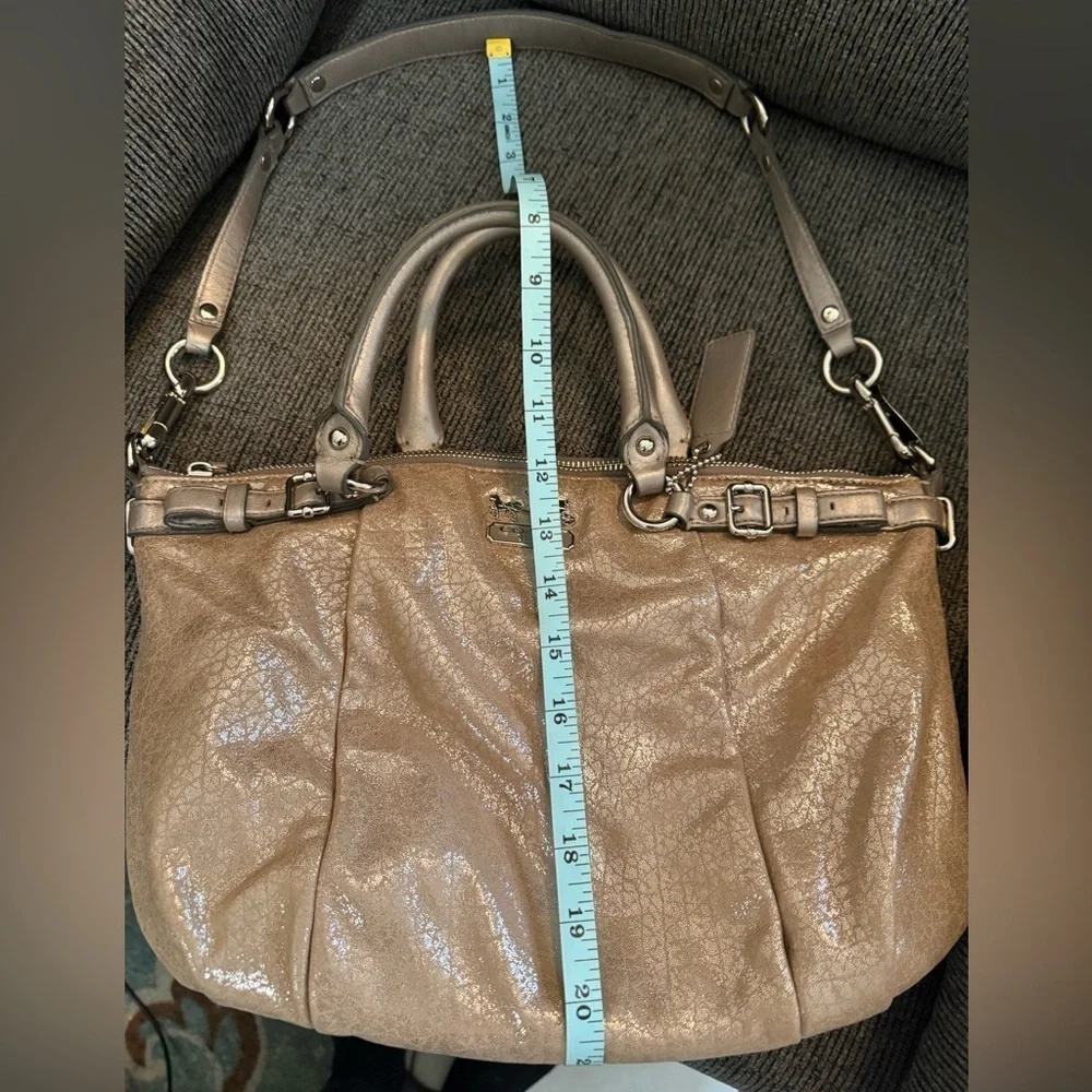 Coach Tan Metallic  Madison Satchel with Double Handles and Detachable Strap